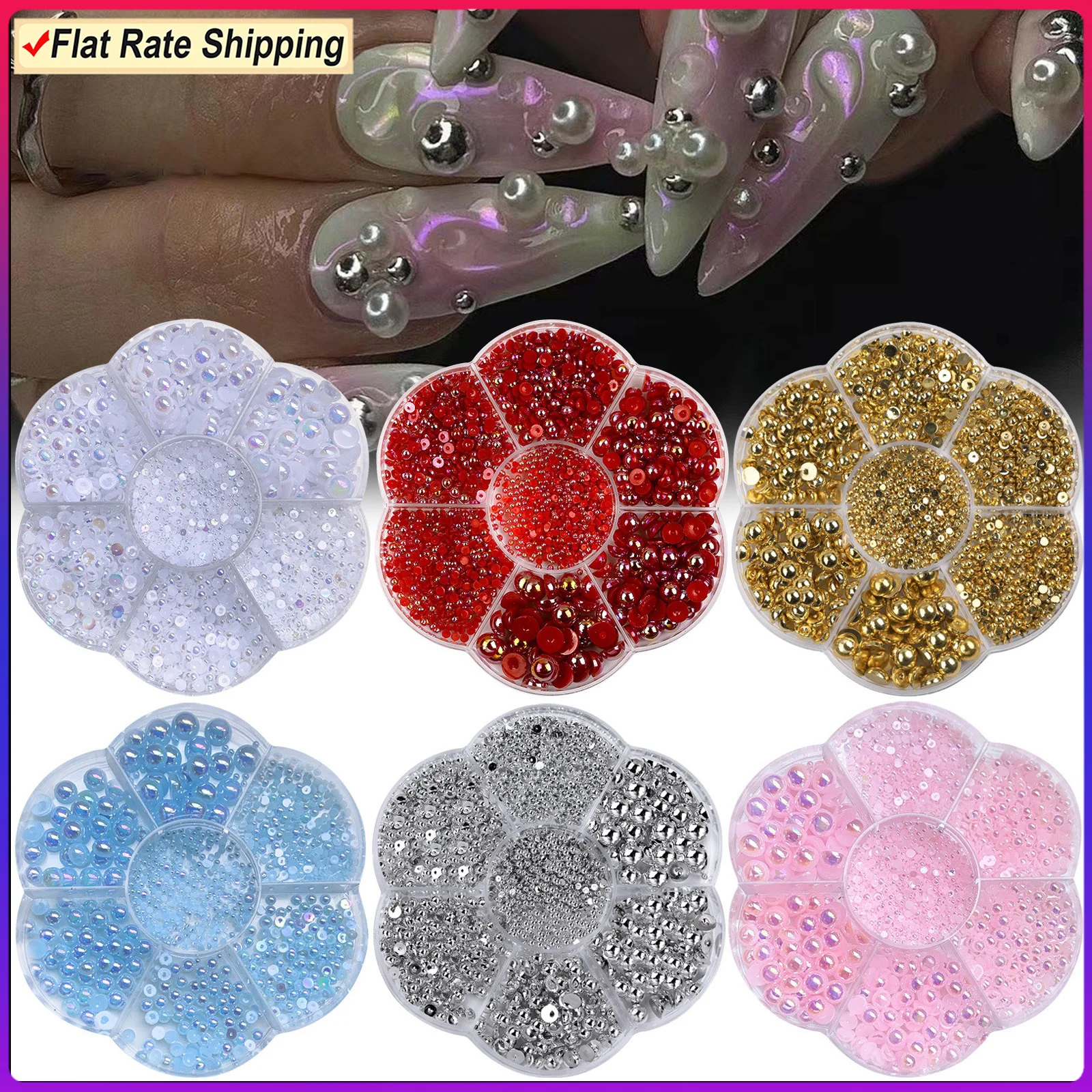 

7 Sizes Mixed Flat Round Beads Nail Art Charms 3d Nail Charms Nail Art Decorations