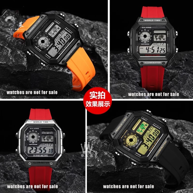 สําหรับนาฬิกา Casio AE-1200 AE1200/1300 SGW400 AQ-150W A158 A159 A168 ดัดแปลงยางซิลิโคนกันน้ําสายนาฬิกา 18 มม.