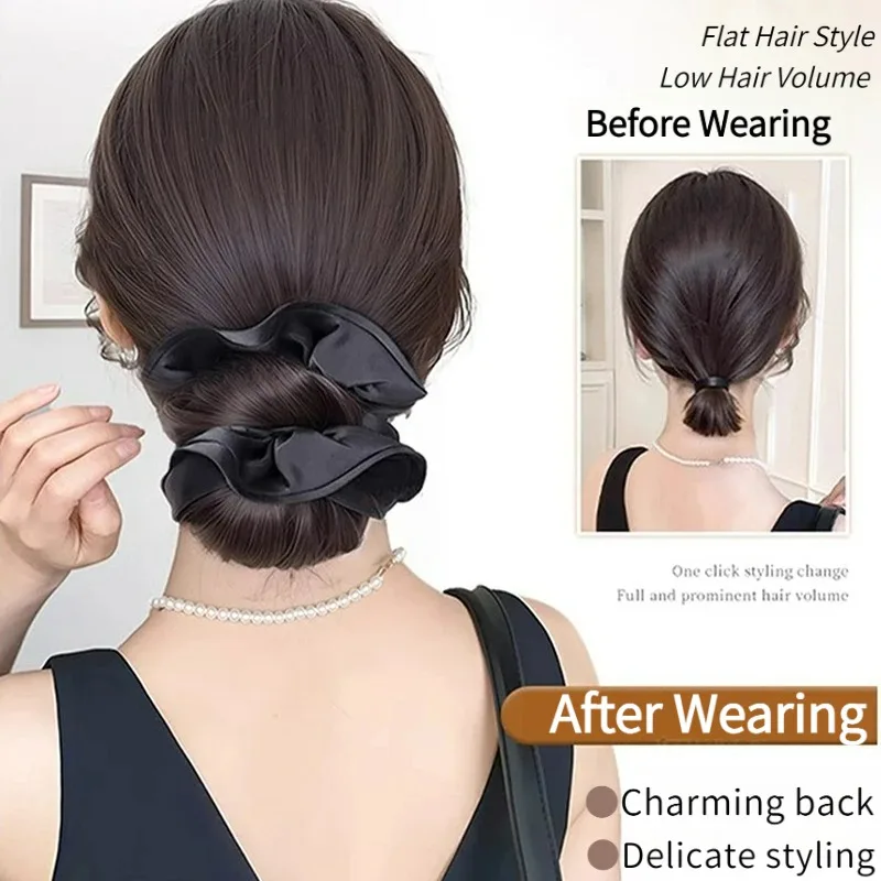 New Synthetic Satin Hair Tie Chignon Bun With Claw Clip Ponytail Hair Extensions Fluffy Curly Bun Hair for Women Daily Use