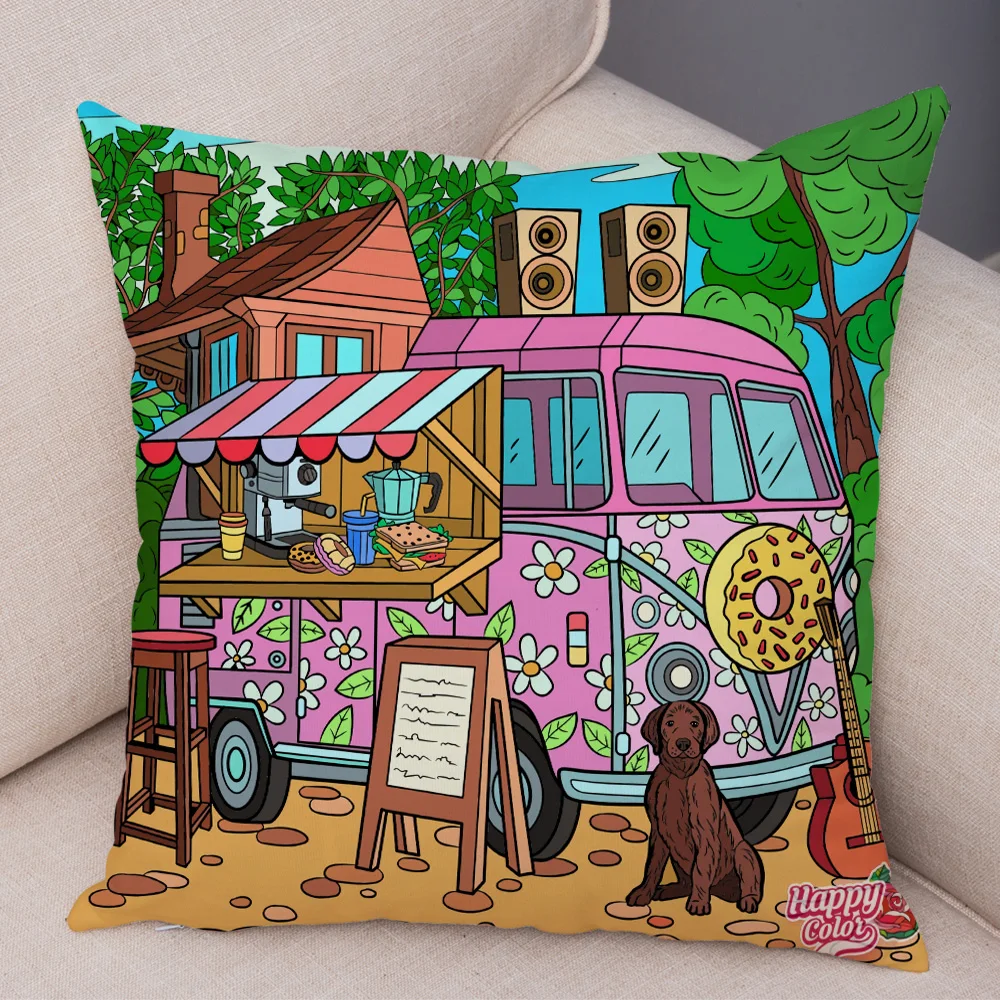 Cartoon huihua printing pattern decorative pillow sleeve  house sofa bedroom car room  case