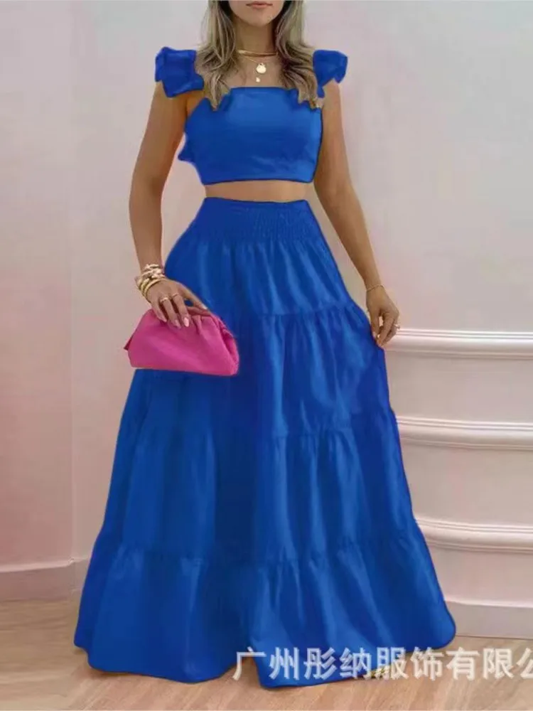 2025 Summer Spring Y2k Two Piece Set Woman New Elegant Sexy Clothing Collage Sleeveless Top And Long Skirt Female 2 Pcs Sets