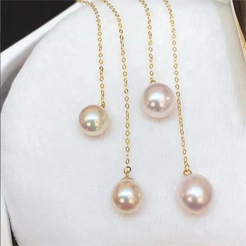 

Real 18K Gold Natural Freshwater Pearl Drop Earrings Pure AU750 Simple Tassel Earrings for Women Fine Jewelry Gift EC1004