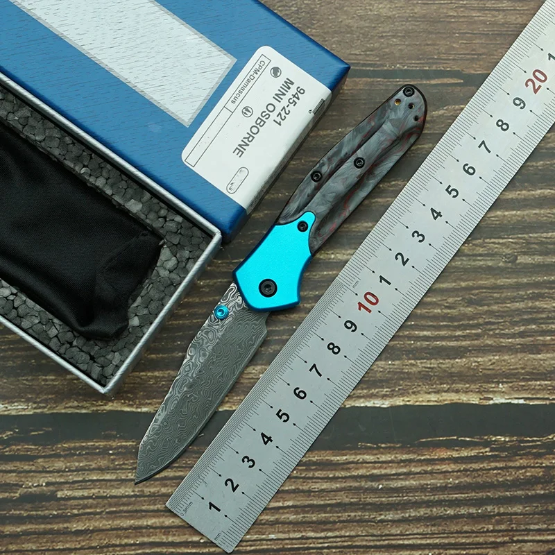

LEMIFSHE BM945-221 Damascus Steel Blade Aluminum+Carbon Fiber Handle Outdoor Camping Hunting Kitchen Survival Pocket EDC Tool