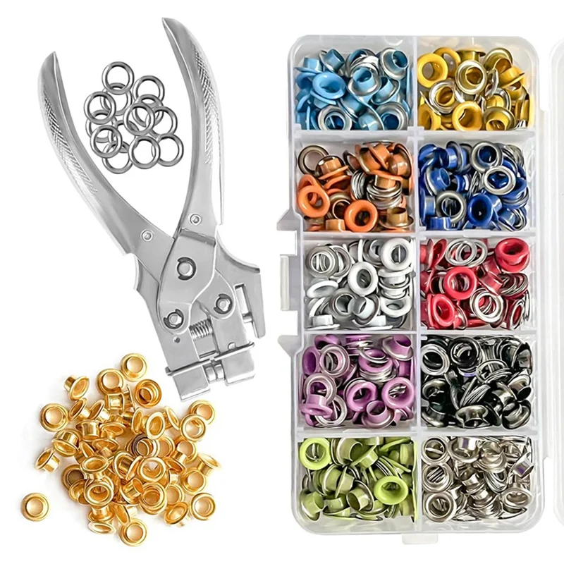 Metal Grommets 3/16 Inch 300Pcs With Eyelet Hole Punch Pliers For Fabric, Leather, Belts, Canvas