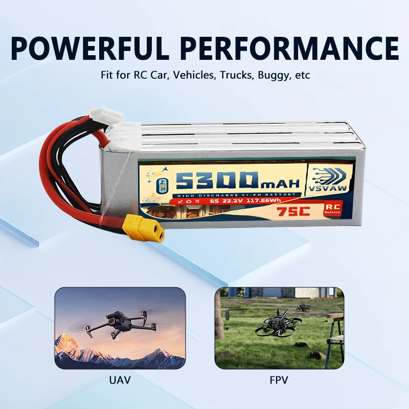 Akumulator Lipo VSVAW 6S 5300mAh złącze XT90 / XT60 75C 22.2V do drona, quadcoptera FPV, helikoptera, samolotu, samochodu, łodzi