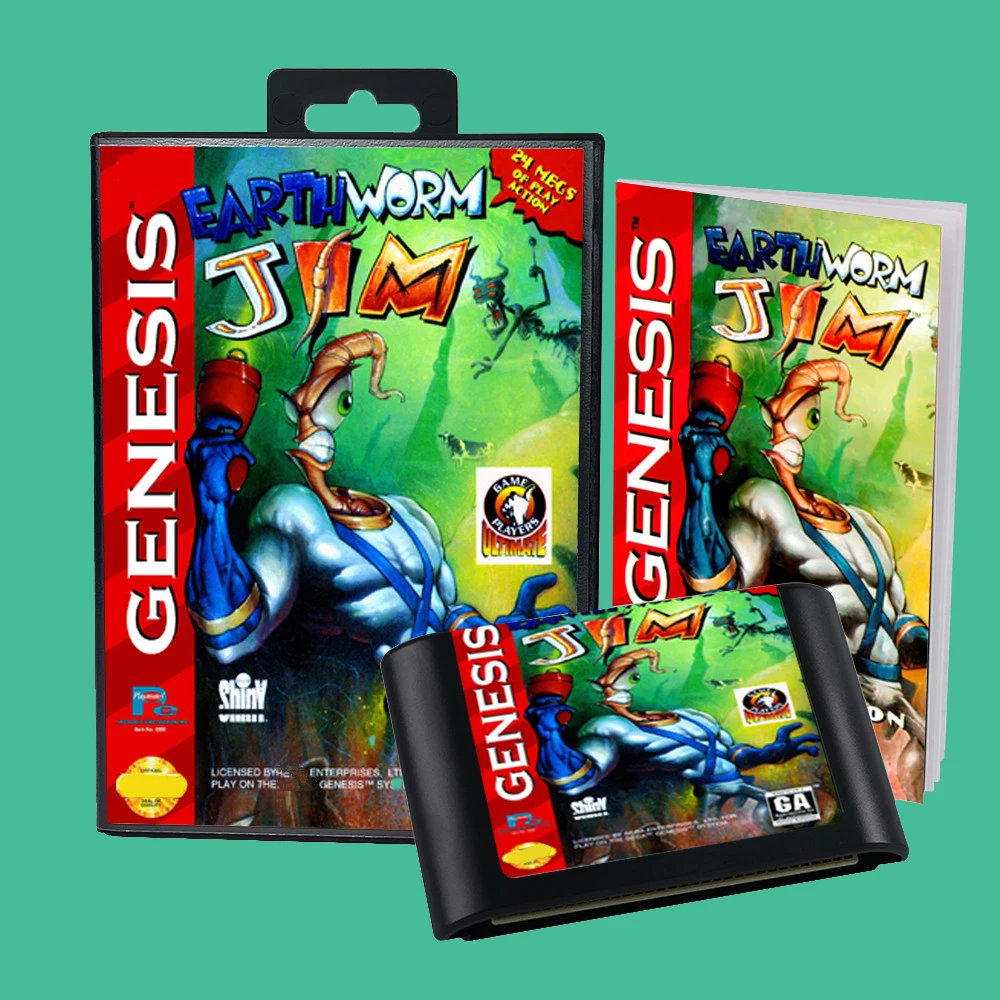 لعبة دودة الأرض جيم 1 ودودة الأرض جيم 2 الولايات المتحدة الأمريكية/EUR لـ SEGA Mega Drive Genesis 16 بت وحدات التحكم صندوق خرطوشة الألعاب دليل #1