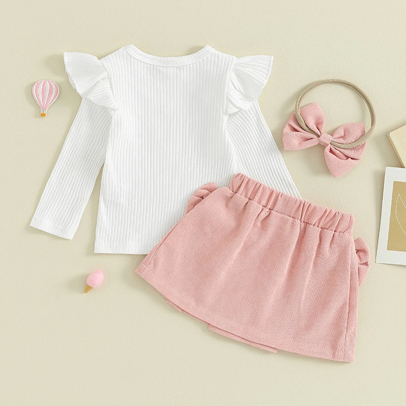 Mubineo Toddler Baby Girl Clothes Fall Winter Skirt Outfits Long Sleeve Shirt Tops Corduroy Mini Skirts Little Kid Set