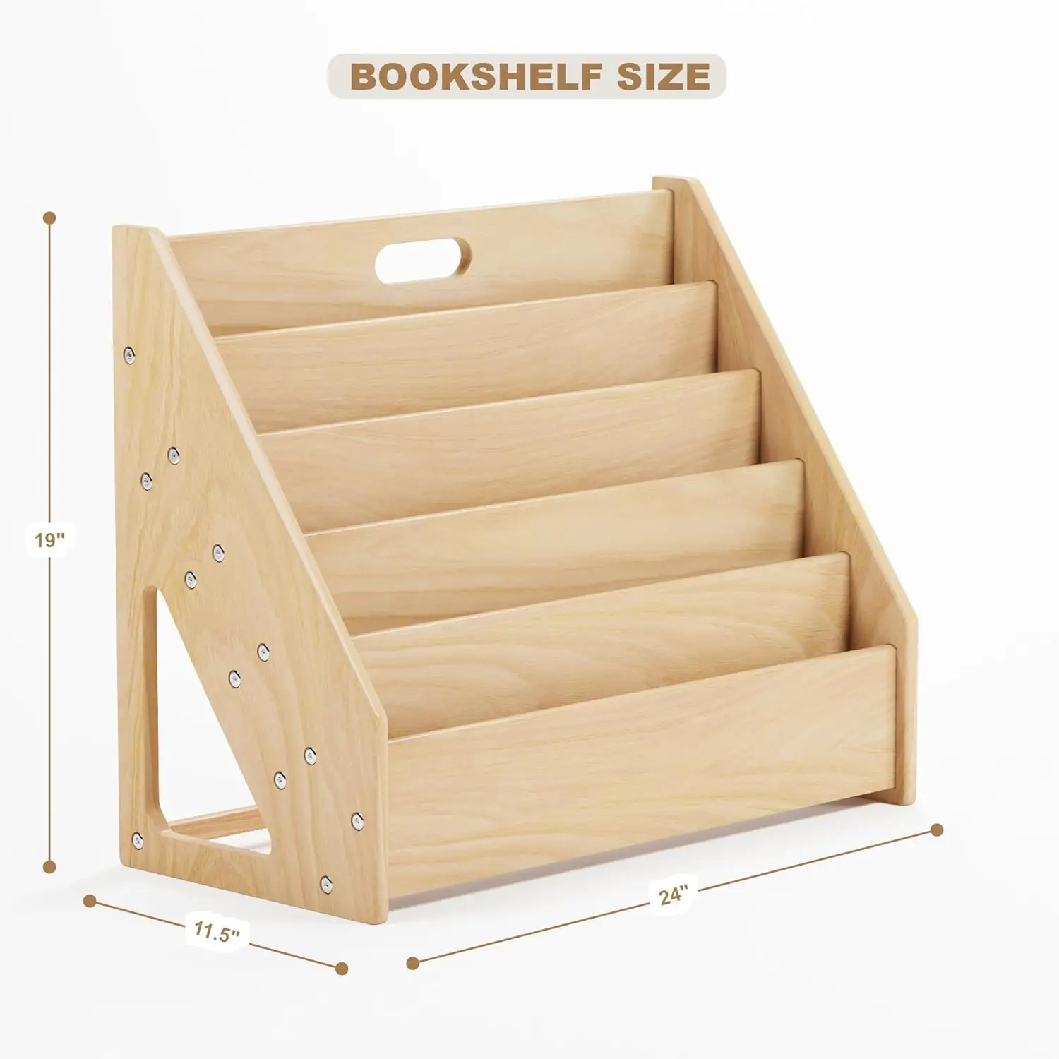 Facing Montessori Bookshelf,5 Tier Book Display Shelf for Toddler,Kids Storage Magazine Rack,Solid Wood Bookcase Organizer