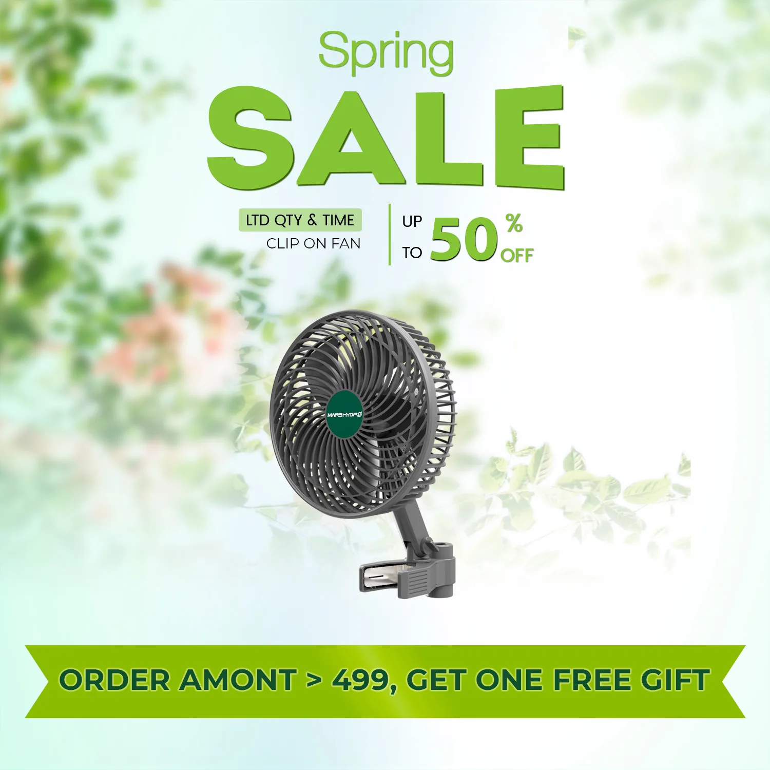 Ventilateur à pince Mars Hydro 6 pouces 2026, oscillant automatiquement, moteur DC, réglable, 5 pales, 10 vitesses, pour tente de culture et pièce