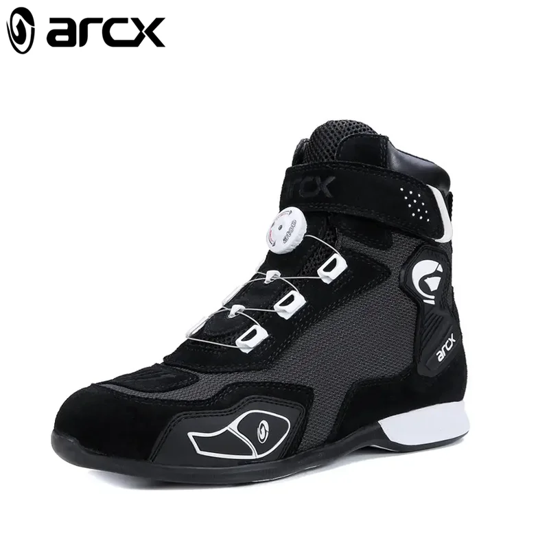 ARCX-Botas de proteção para motocicletas, botão respirável masculino, equipamento de equitação durável anti-queda, sapatos pretos, design de ajuste,