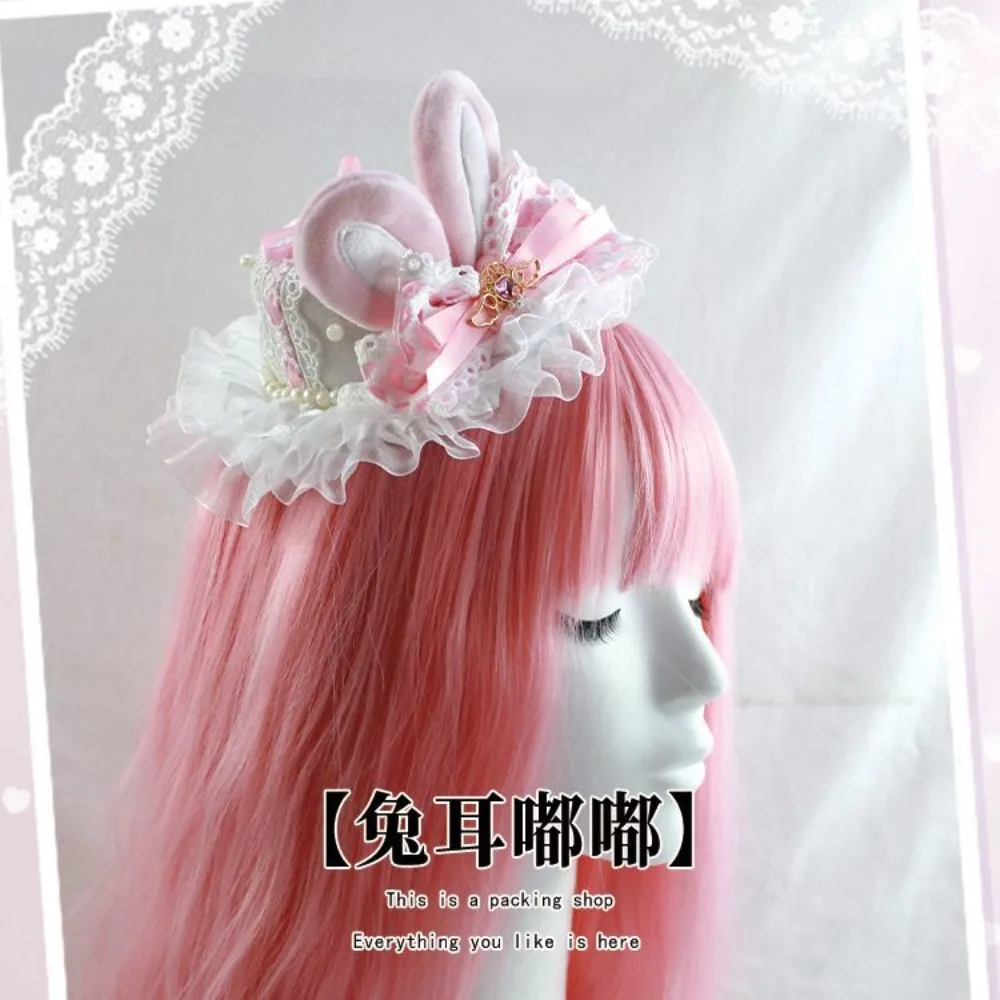 

Original Lolita Fascinators Lace Hair Clip Bunny Ear Elegant Light Luxury Mini Hat Bow for Kids