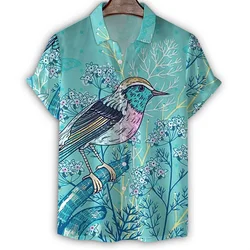 Cool Snake Birds Sparrow Hawaiian Shirt Men Summer Short Sleeves 3d Printed Lapel T Shirts Street Animal Pattern Button Blouse