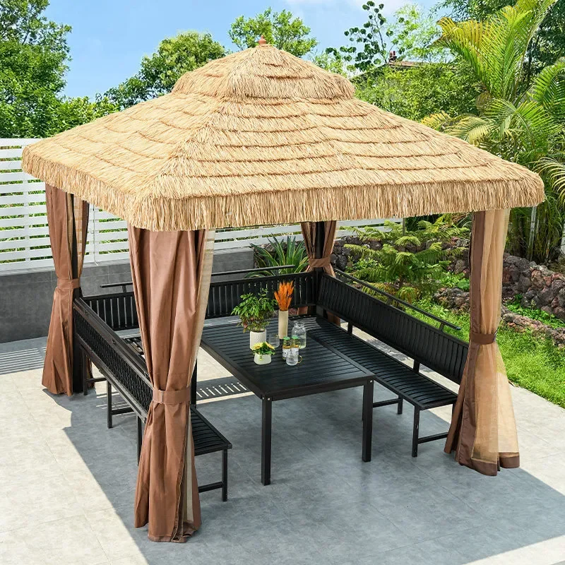 Faux Thatch Outdoor Gazebo Shade Structure for Patio Garden Courtyard Leisure Umbrella Tent Stall Scenic Decor