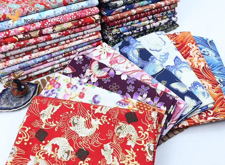 Japanese Style Kimono 100% Cotton Fabric Bronzed Printed Cloth For Dress Patchwork Home Textile Material 145*50cm