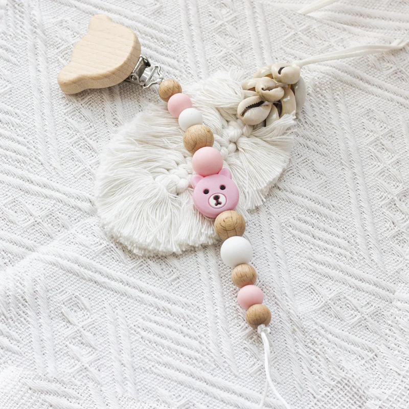 Personalized Name Baby Pacifier Clips Chains Bear Silicone Beads Teethers Dummy Nipple Holder Clip Newborn Teething Toys