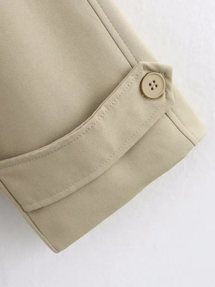 KONDALA 2025 الربيع الكاكي امرأة عادية قصيرة الرياح معاطف مستقيم الزنانير الشارع الشهير معطف أزرار موضة خمر Mujer خندق