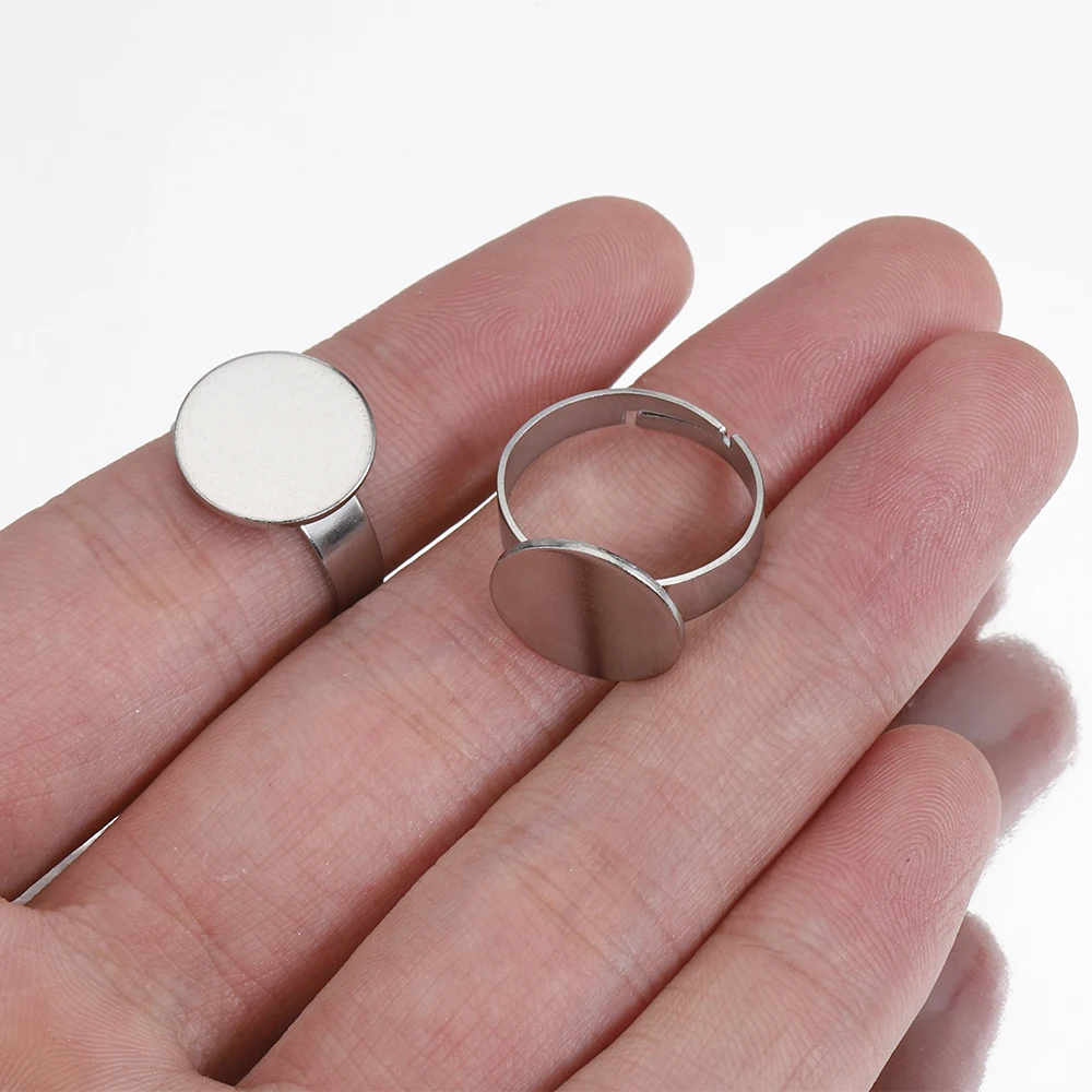 10 sztuk 304 ustawienia pierścienia ze stali nierdzewnej regulowany pierścień Bezel puste okrągłe 8/10/12/14/15mm kaboszony podstawa dla DIY tworzenia biżuterii — zdjęcie 5