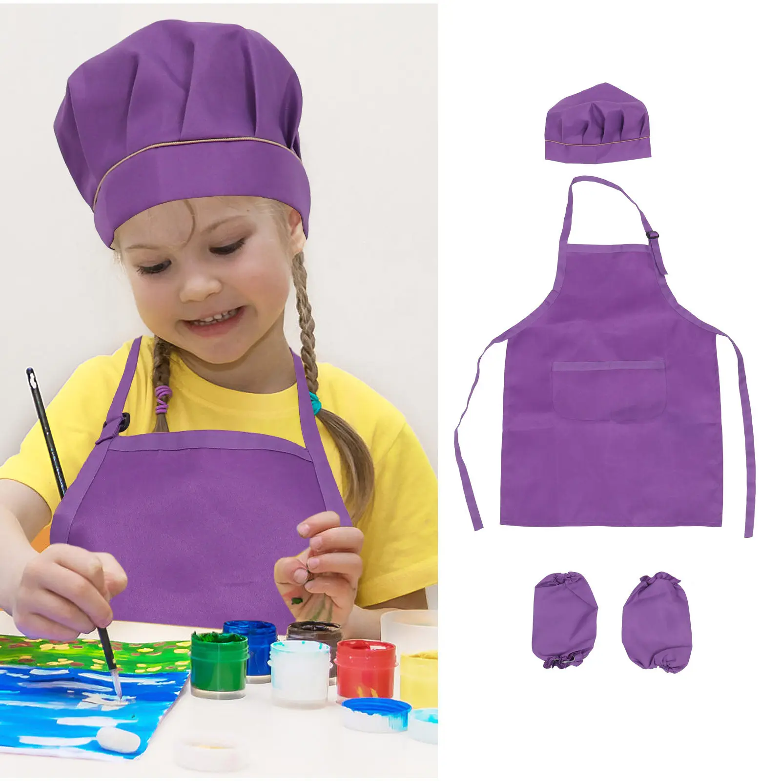 

Детский костюм повара фиолетового цвета с фартуком и шапкой для приготовления пищи, выпечки, вечеринок и ролевых игр, возраст 7-13 лет