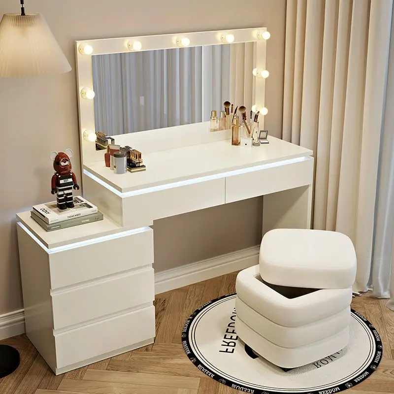 Modern Simple Small Apartment Bedroom Makeup Table New Cream Wind Smart Dresser With Lamp Storage Integrated Cabinet view 2