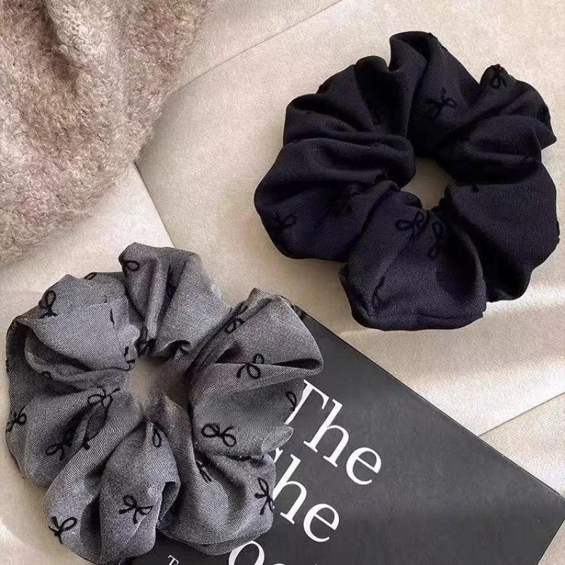 

Gray Fabric Bow Printed Large Intestine Hair Ring women's French Elegant Hair Rope Hair Accessories Fashion Head Rope