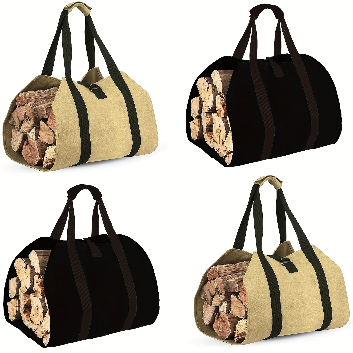 Bolsa de almacenamiento de transporte de leña de lona para acampar al aire libre, bolsa de almacenamiento de madera para chimenea impermeable de tela Oxford 600D para acampar
