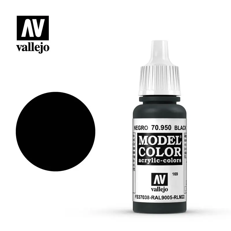 

Vallejo Spain AV 70950 169 Matte Black Model Water-Based Paint FS37038 RAL9005 Hand Coating Coloring Military peinture