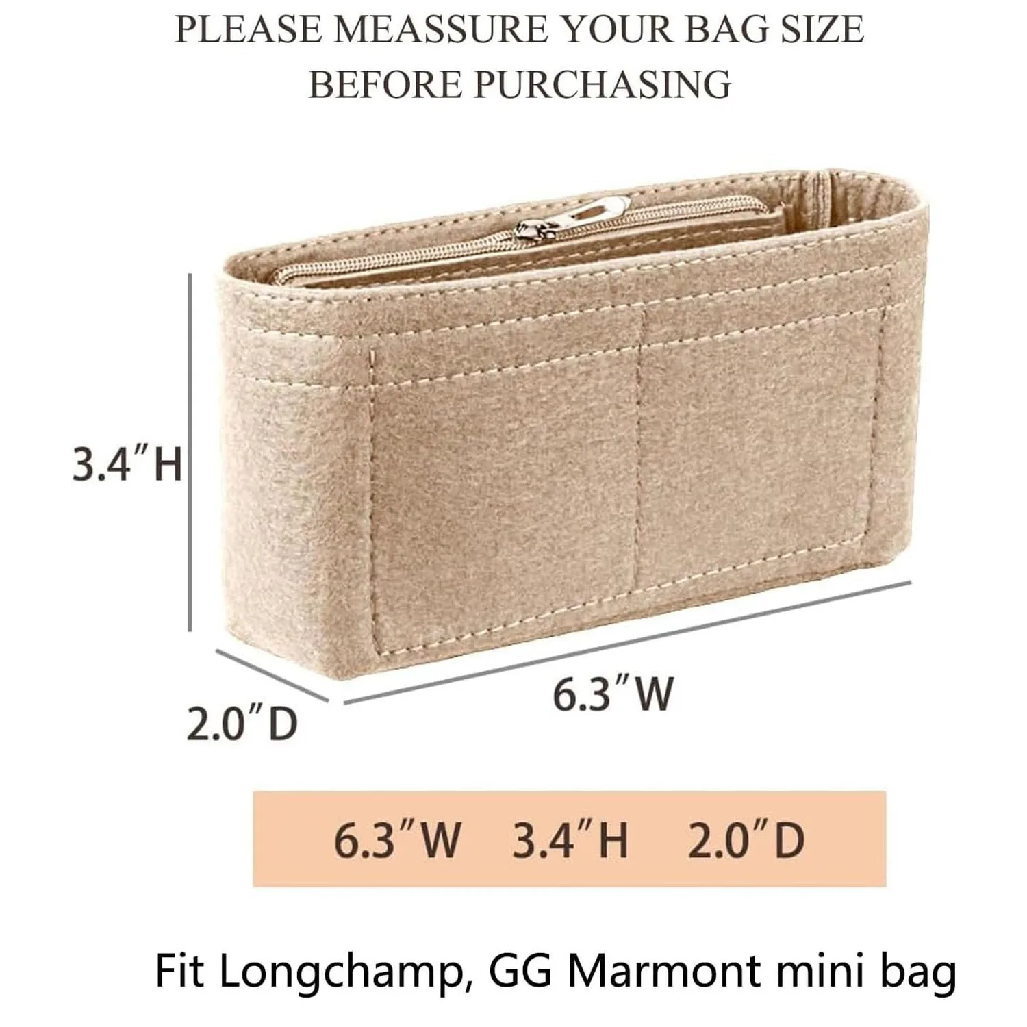 Felt Cosmetic Bag Insert Organizer fit Matelasse Shoulder Bag Timid Bag Storage,Finishing Inner Bag Liner for Longchamp Mini Bag