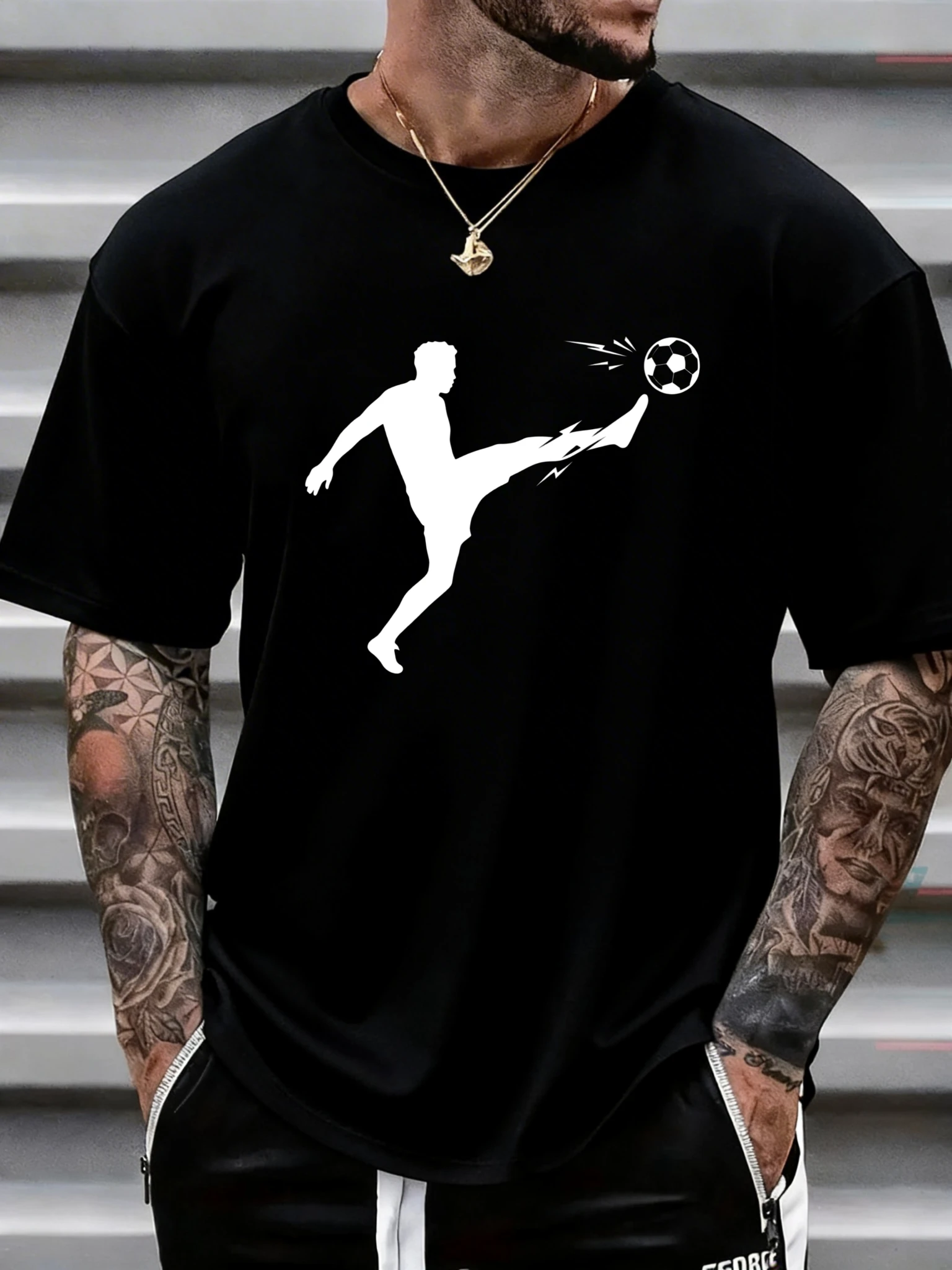 Men's Football Player Print T-Shirt 100% Cotton High Quality Loose Casual Streetwear Short Sleeve Summer Sports Tee