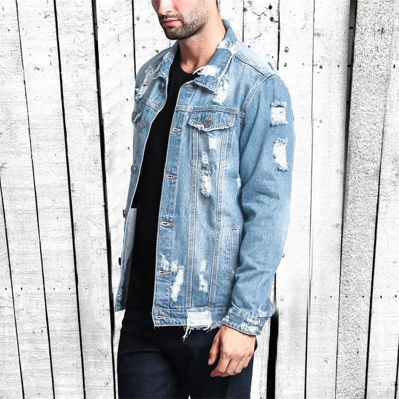 

Men's Denim Coat 2023 Autumn New Vintage Solid Color Simple Hole Design Fashion Popular Casual Plus-Size Coat