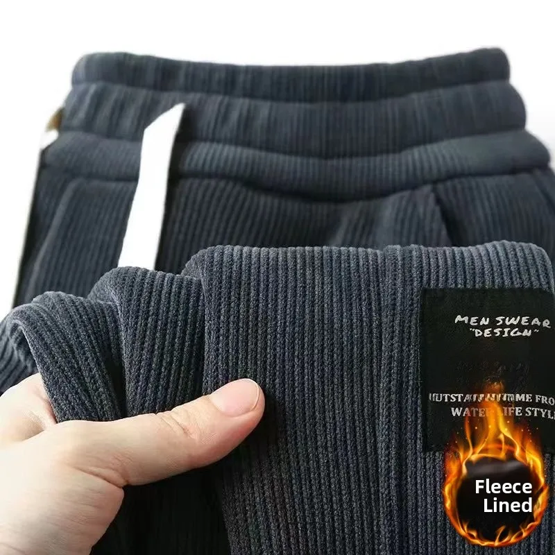 

Thiened Fce Lined Corduroy Sports Pants Loose Fit Casual Trousers for Men Winter Warm Cuffed Leisure Pants