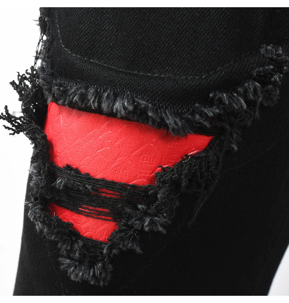 Herren Jeanshose aus Stretch-Denim mit schwarzer Schlangenstickerei, schmal geschnitten, konisch zulaufend, Bleistifthose mit Schlangenleder-Patch – Detail 11