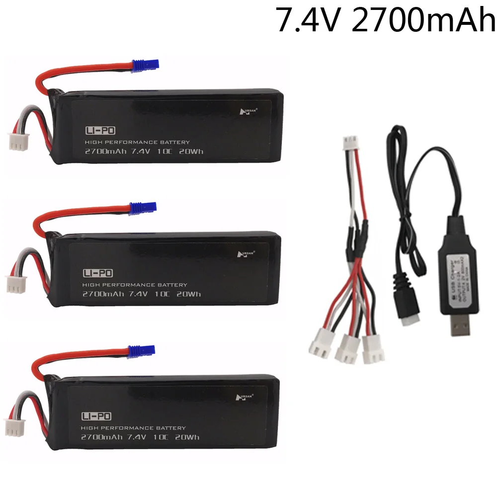 7.4V 2700mAh battery for Hubsan H501S H501C X4 RC Quadcopter Battery with 1 In 3 Cable and USB Charger Set 7.4 V 2700 mah 2S