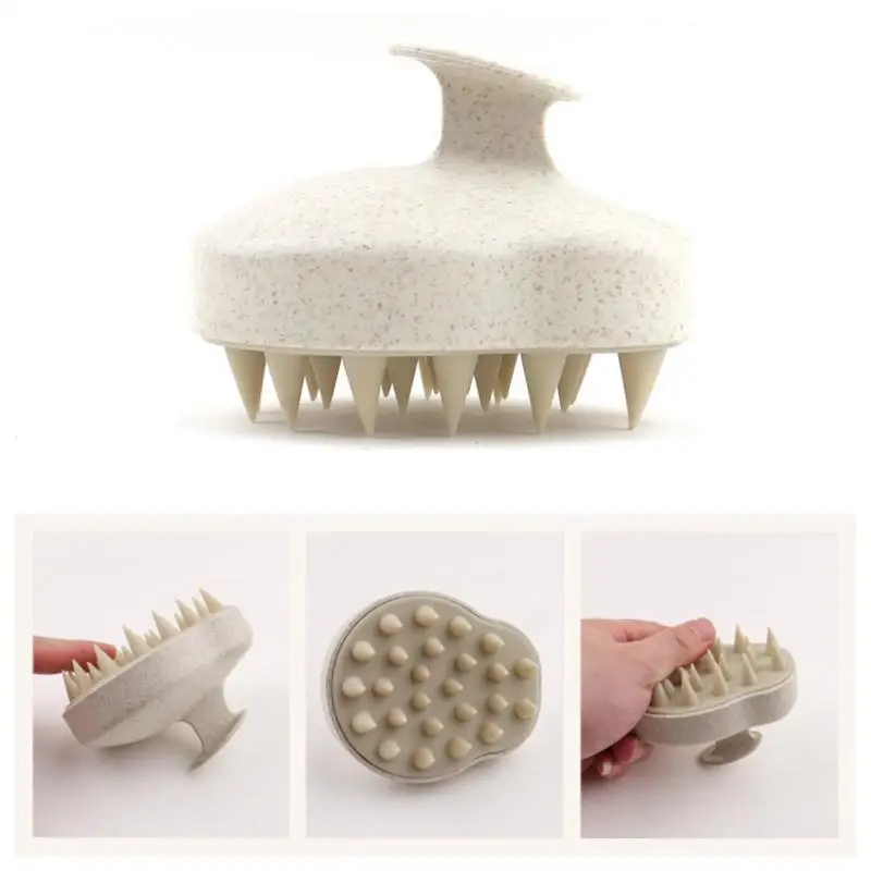 

1pc Silicone Shampoo Brush Wheat Straw TPE Handle Massage Scalp Soft Comb Hair Washing Massage Deep Scalp Cleaning Shampoo Brush