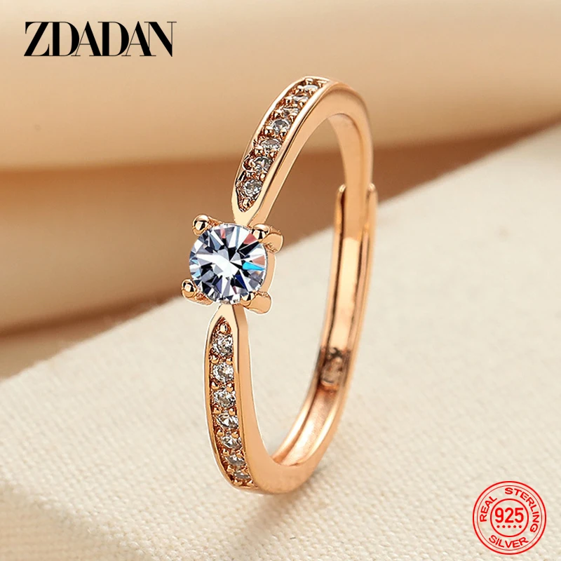ZDADAN 925 Sterling Silber 18 Karat Gold Moissanit Ring für Damen Modeschmuck