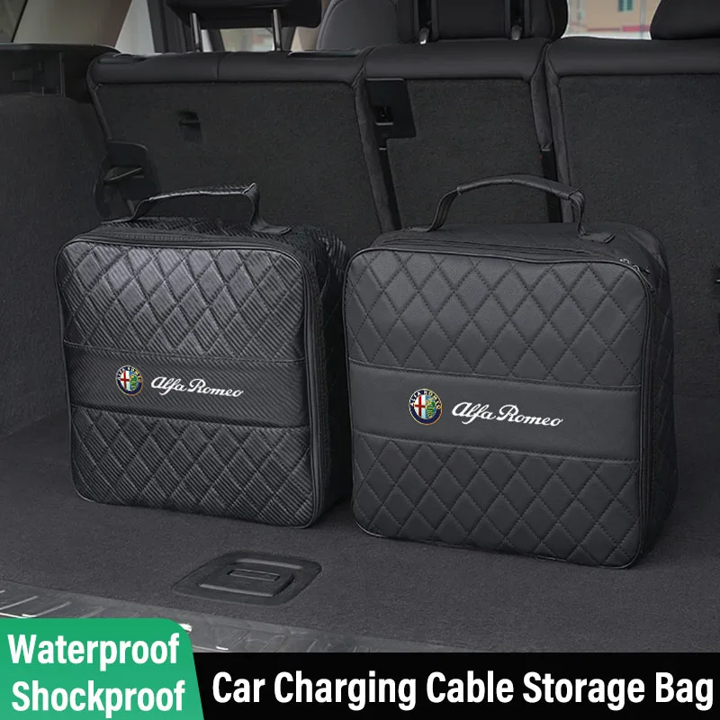 الجلود سيارة كابل شحن صندوق تخزين شاحن الطاقة الجديدة حقيبة محمولة ل ألفا روميو 4C 159 166 العنكبوت جوليا جوليتا 156 GT