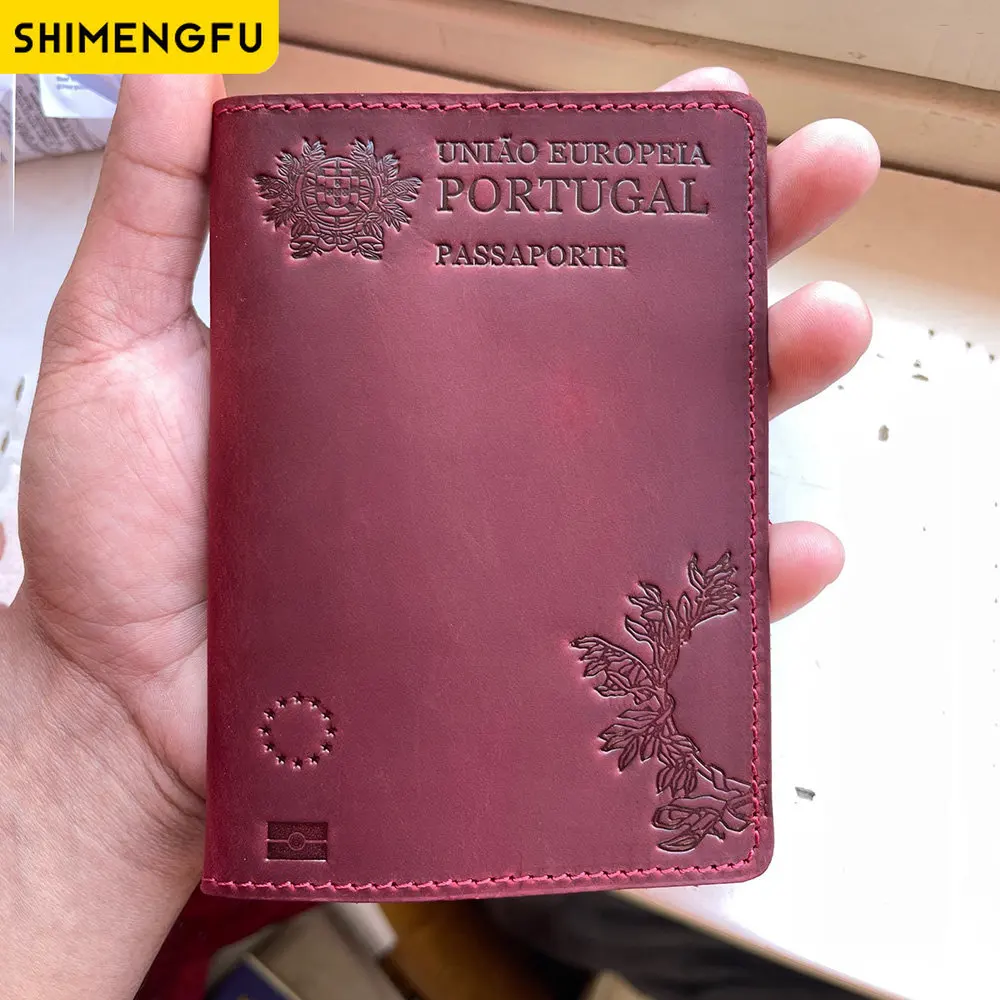 Skórzana okładka na paszport portugalia Retro krowa portugalska etui na paszport futerał ochronny Unisex portfel podróżny paszport