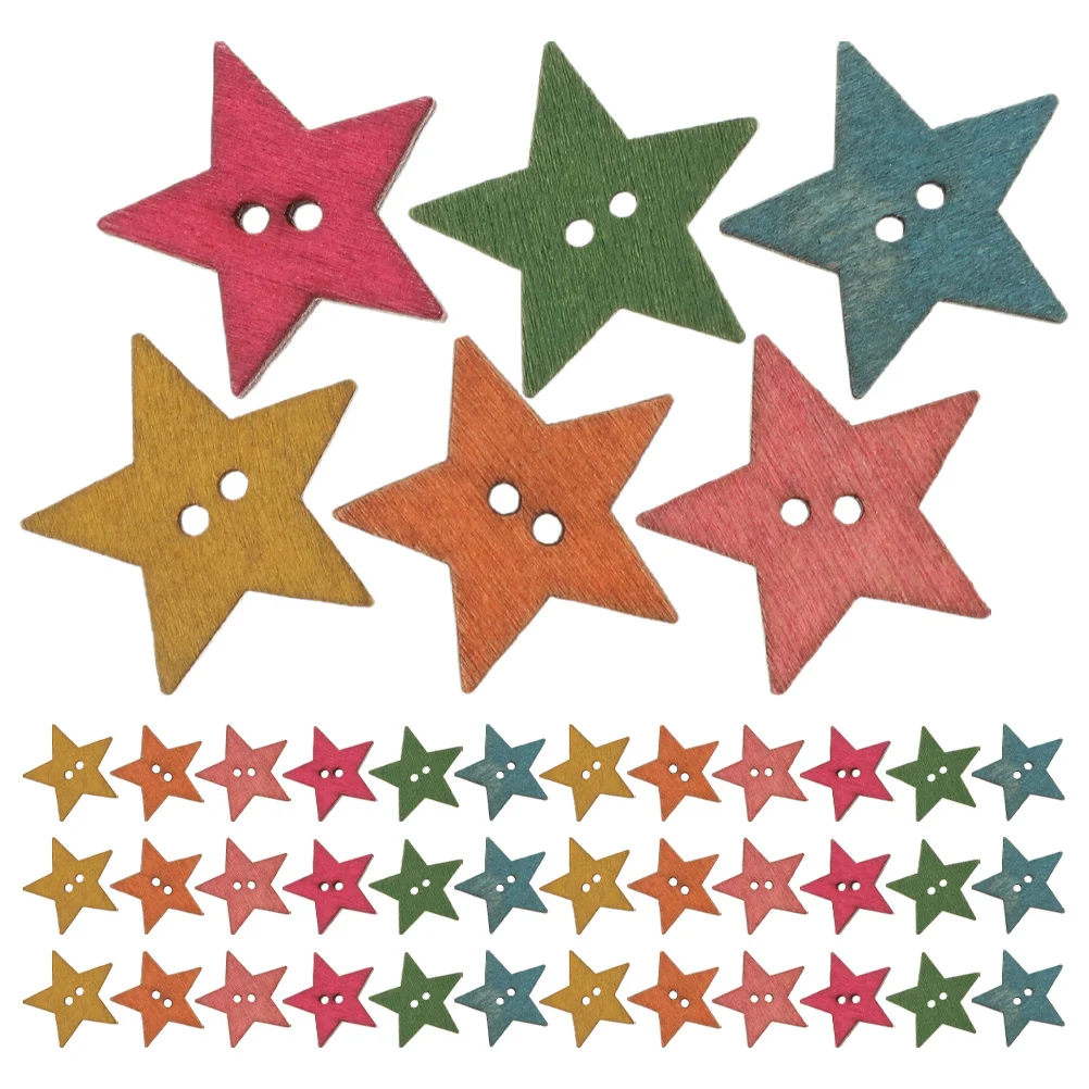 

100Pcs Wooden Two Holes Buttons 25Mm Star Shaped Vintage Buttons for Arts Crafts Sewing Scrapbooking Garment DIY Embellishment