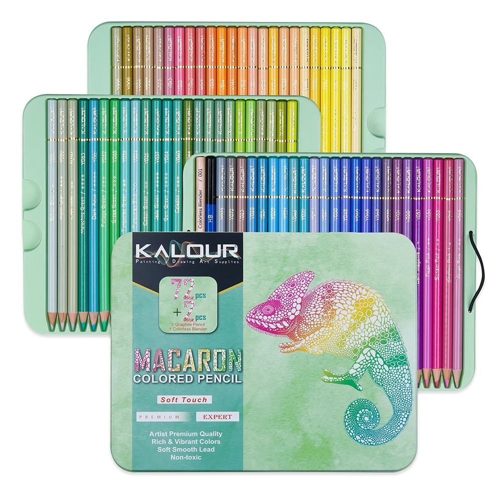 KALOUR 72 Piece Macaron Colored Pencils Set Iron Gift Box Soft Wood Drawing Pencil Set For Artist Coloring Art Supplies