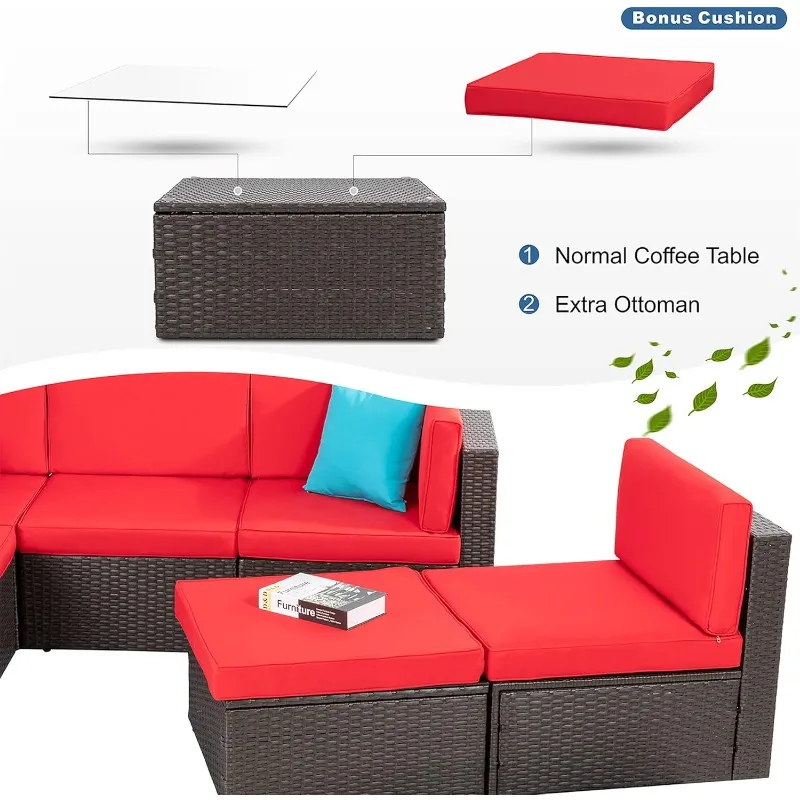 

5 Piece Patio Furniture Sets, All-Weather Brown PE Wicker Outdoor Couch Sectional Set, Small Conversation Set