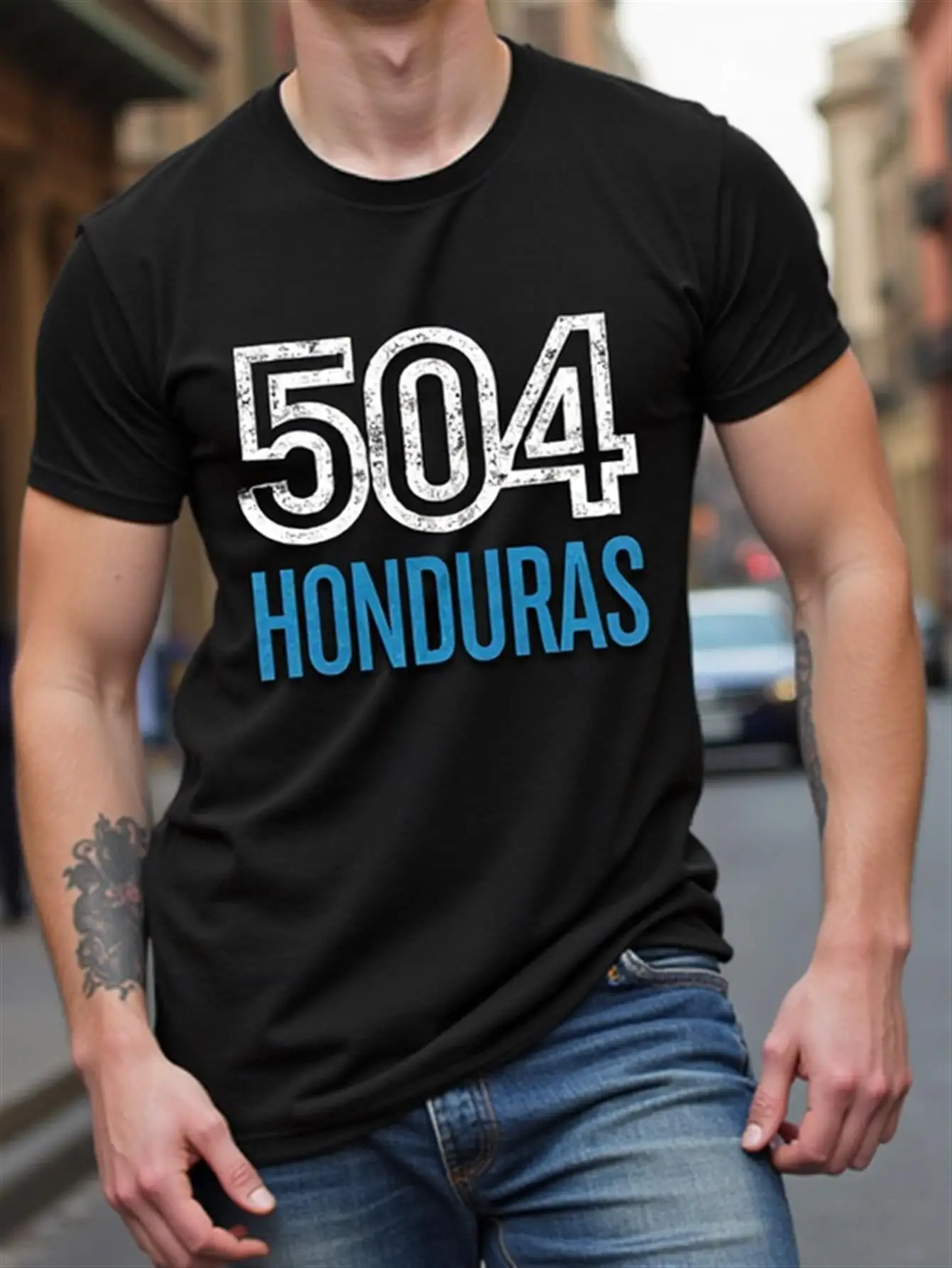 

Men's Honduras 504 T-Shirt, Black Distressed 504 Honduras Print, Elastic Knit Fabric, Casual Everyday Round Neck Short-Sleeve T-Shirt and Ideal Honduras Pride Apparel, Ideal Gift for Men, Regular Fit, Machine Washable