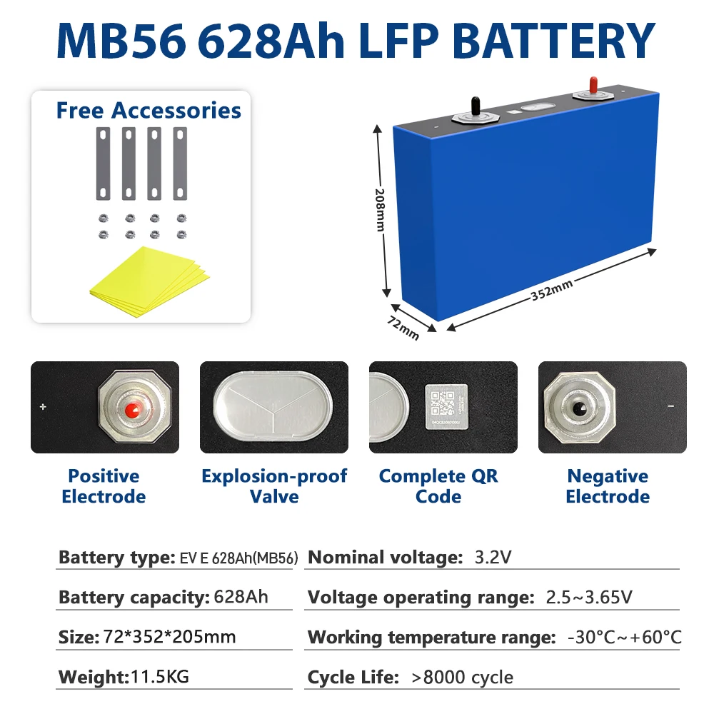 628Ah 314AH 280Ah Lifepo4 Rechargeable Battery Pack 3.2V Grade A Lithium Iron Phosphate Prismatic for Solar RV Boat EU TAX FREE