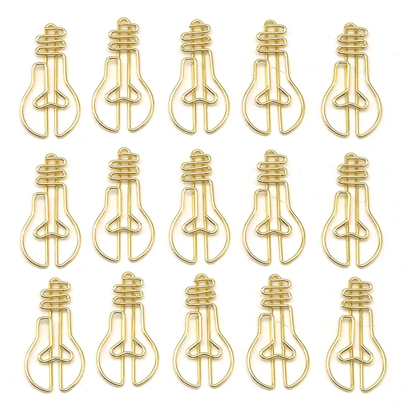 30 pezzi in materiale metallico a forma di lampadina graffette graffette per carta colore oro Kawaii carino segnalibro clip di cancelleria per ufficio forniture scolastiche