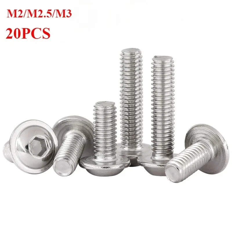 

20PCS M2 M2.5 M3 304Stainless Steel Allen Hex Hexagon Socket RoS Button Head with Washer Collar Bolt Screw Rainbow Under Plastic