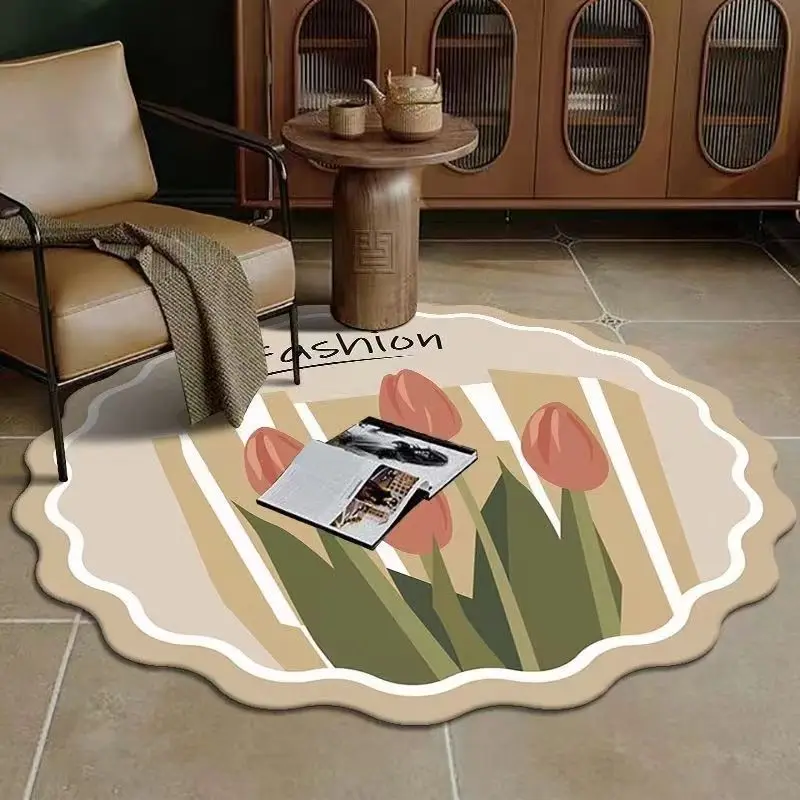 French Retro Oil Painting Carpet Living Room Sofa Bedroom Bedside Round Blanket Light Luxury Round Floor Mat Home Dropshipping