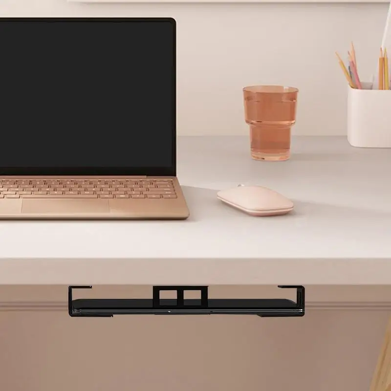 رف الكمبيوتر المحمول تحت المكتب، حامل تخزين الكمبيوتر المحمول، مادة معدنية تحت رف المكتب لأجهزة المذكرات، صناديق التلفزيون الذكية النحيفة