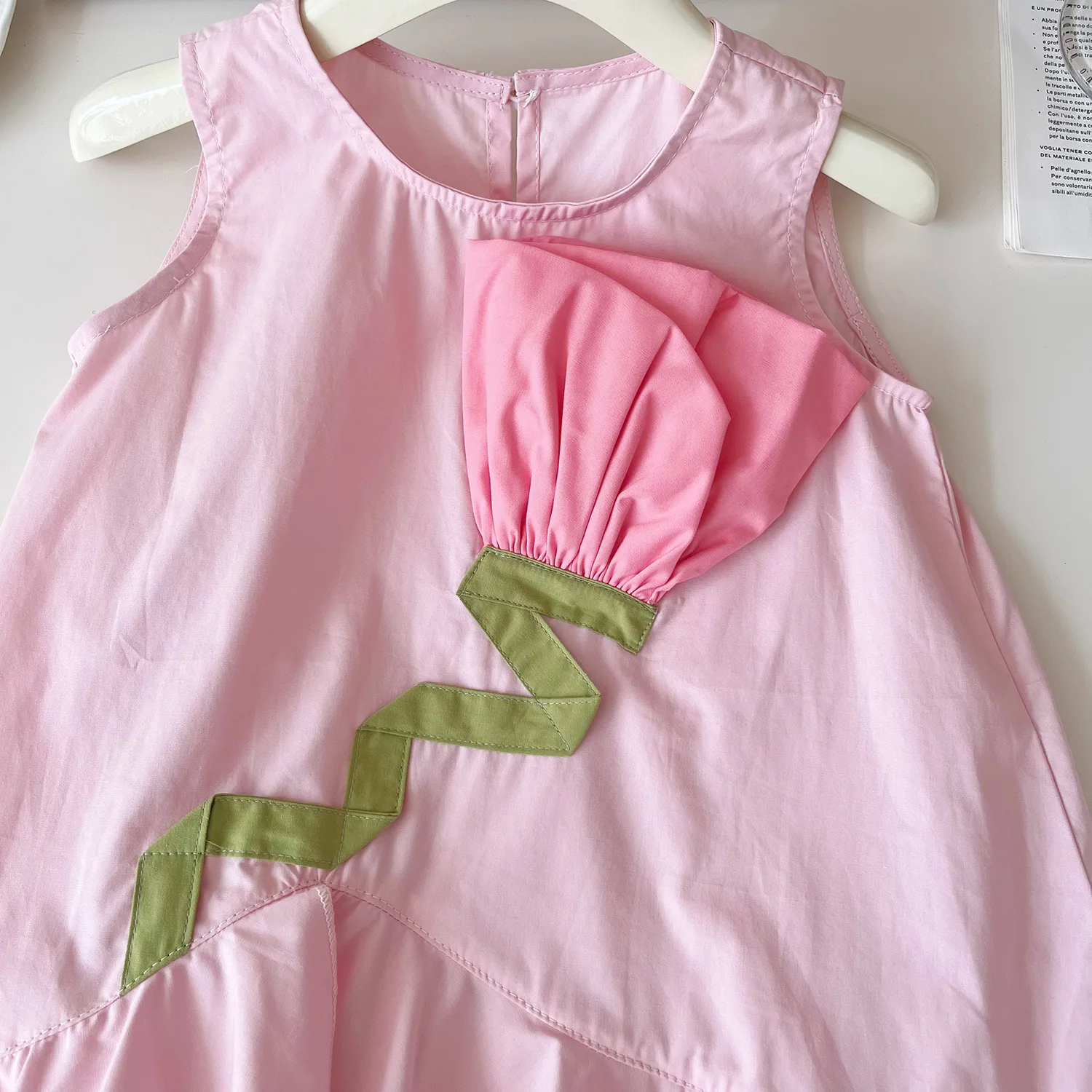 Girls Casual Dresses Rose Sleeveless Spliced Fishtail Dress Girls Clothes for 2 To 7 Years Kids Clothes Girls Dresses