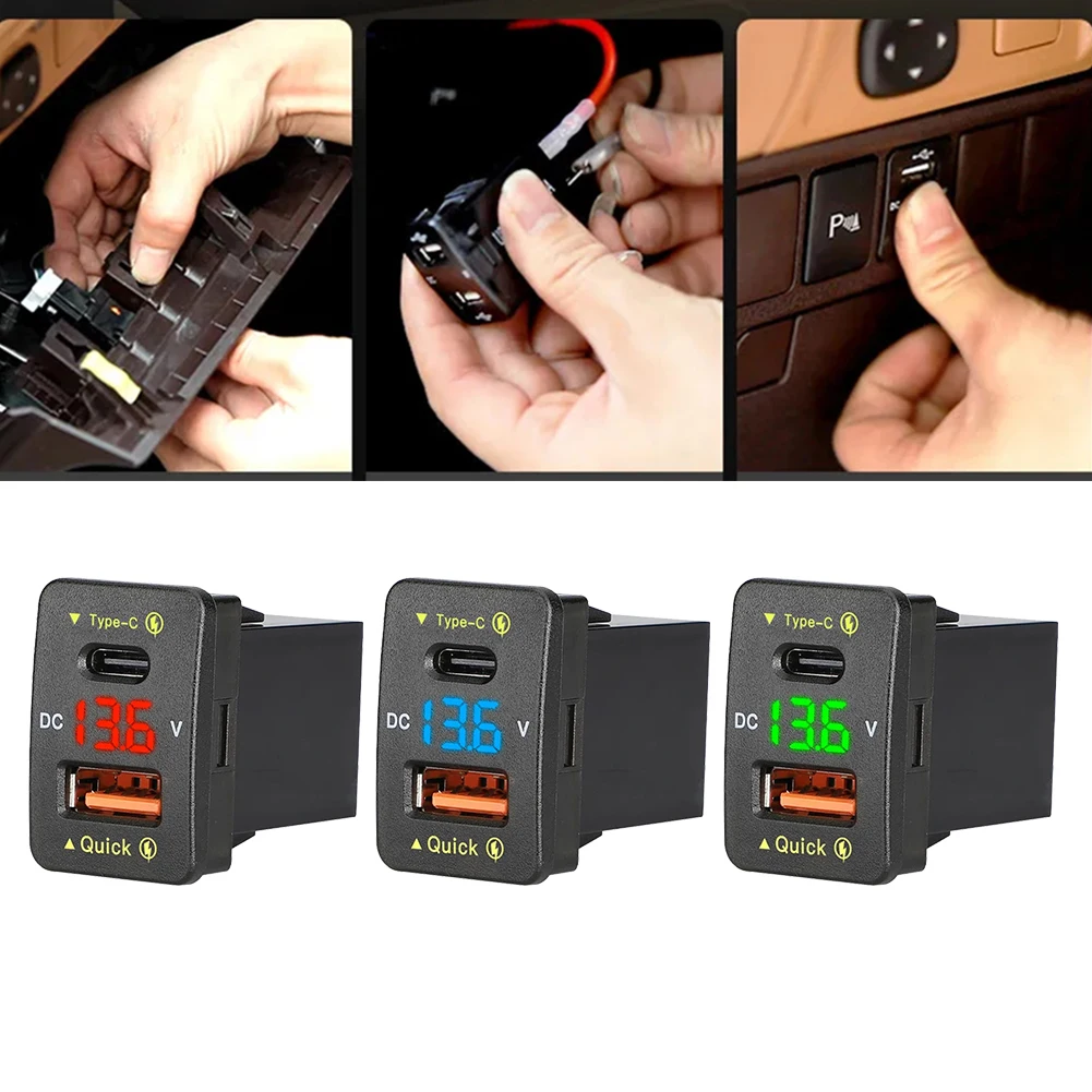 

Car Charger with For QC3 0 Quick Charge and Type C PD Ports Dual USB Adapter with Digital Voltmeter for Real Readings