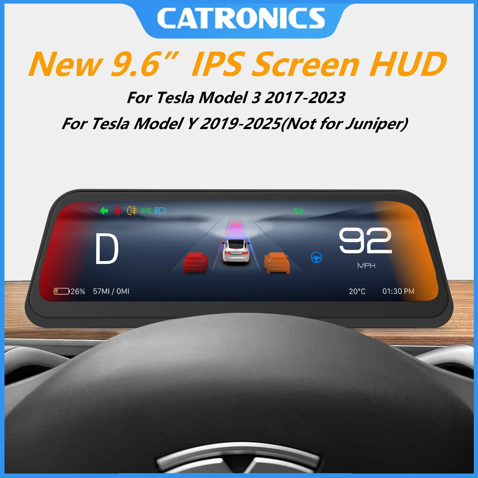 CATRONICS NEW 2025 9,6-дюймовый проекционный дисплей для Tesla HUD для модели 3 2017-2023 Y 2019-2025 Простая установка Carplay Android AUTO