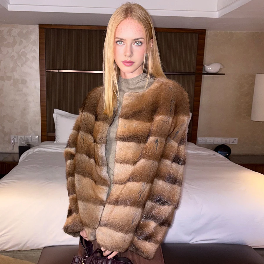 Natural Muskrat Fur Winter Women Fur Coat Women Luxury Real Fur Warm Winter Jackets