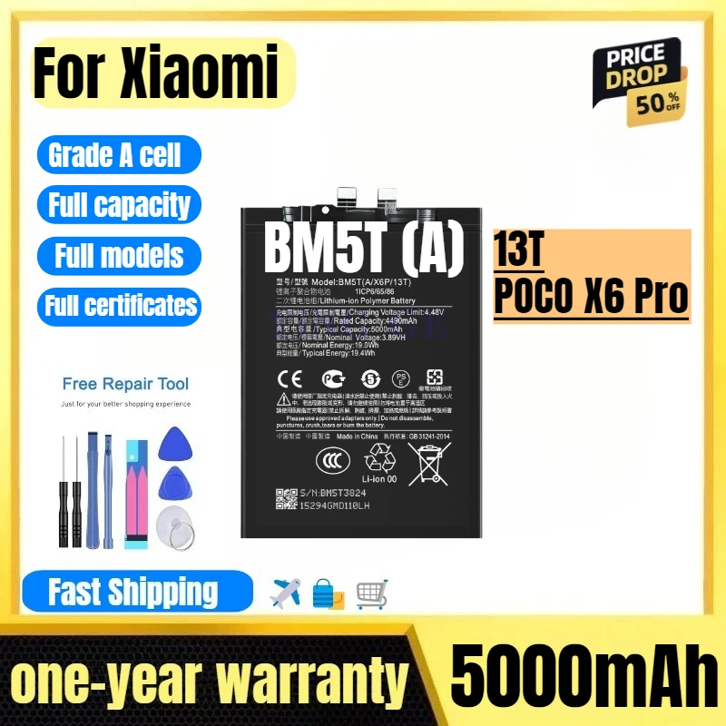 

BM5T (A) for Xiaomi 13T/POCO X6 Pro Mobile Phone Battery High Quality High Capacity Replacement Bateria Grade A Cell with Tools